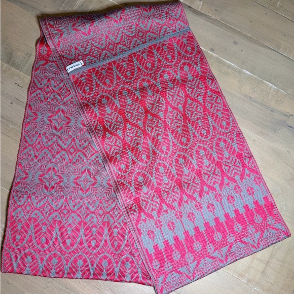 Reversible Knit Infinity Scarf, Raspberry and Grey - Picture 3 of 3